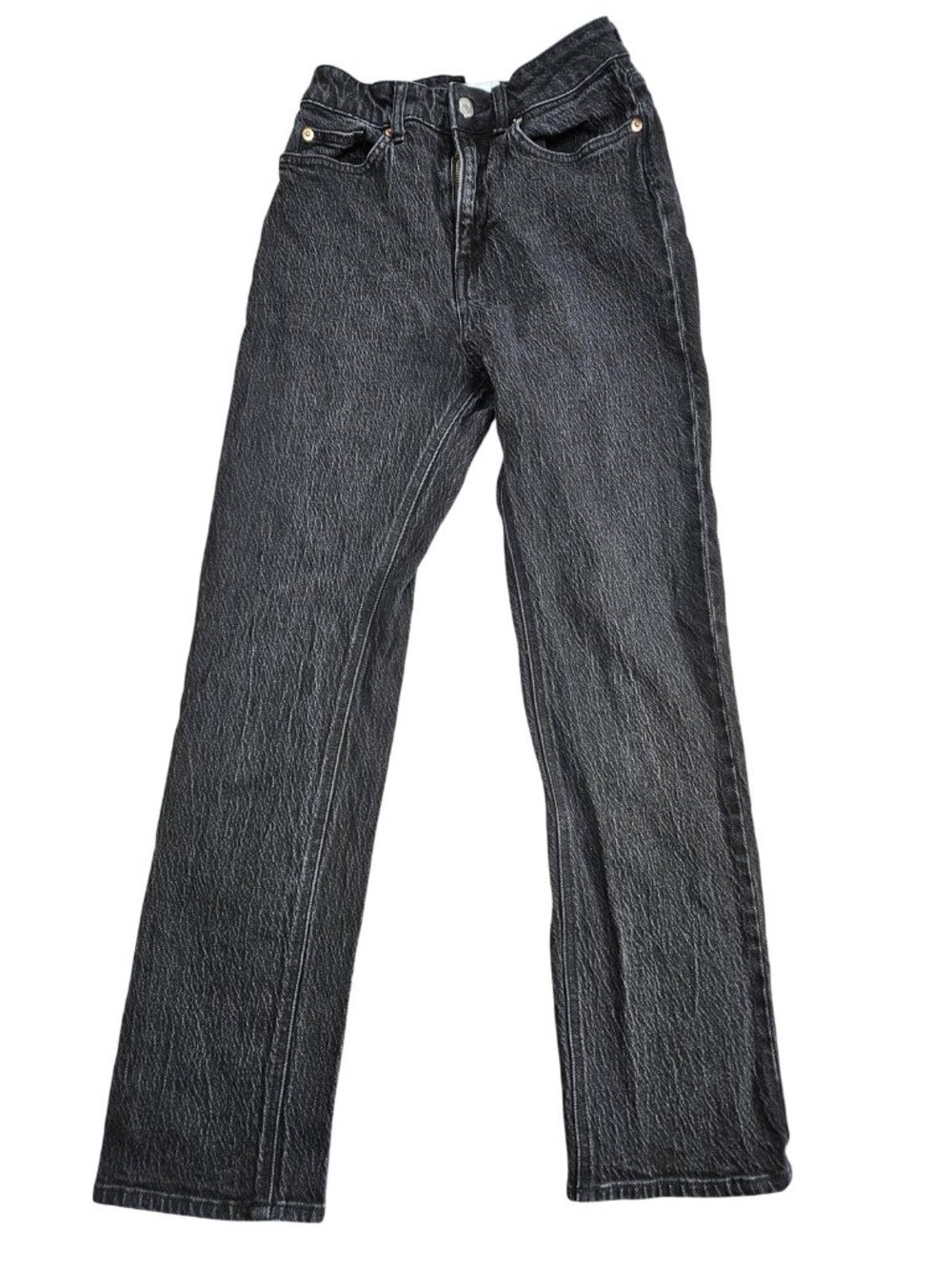 H&M High Rise Straight Leg Jeans Womens 4 Gray Charcoal Wash‎ Stretch Denim